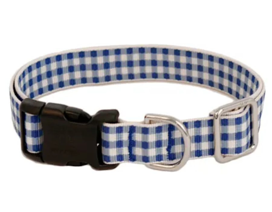 Recycled Plastics Blue Gingham Dog Collar YC-DC6004 BU